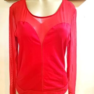 Full Figured Sexy Red Sheer Sleeve Body Suit